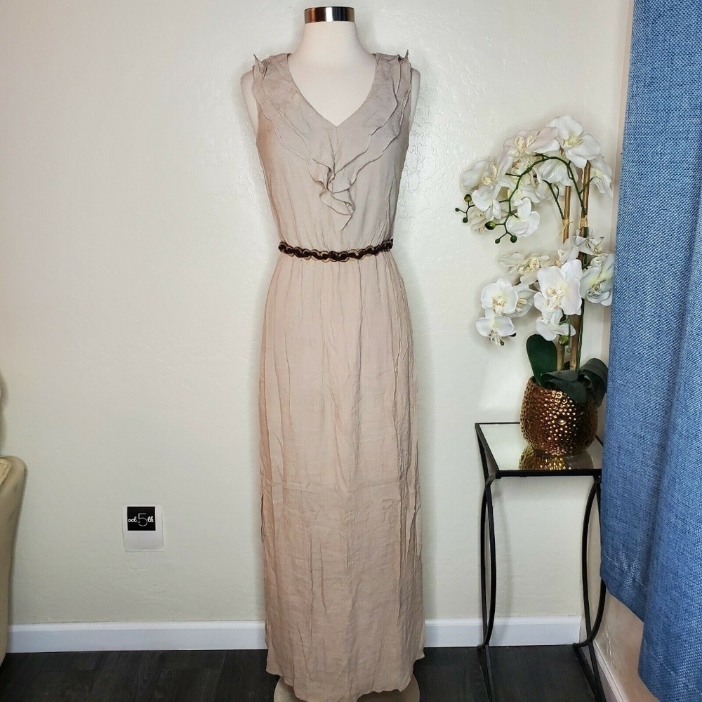 AB Studio Womens Sleeveless Dress Beige w/ belt